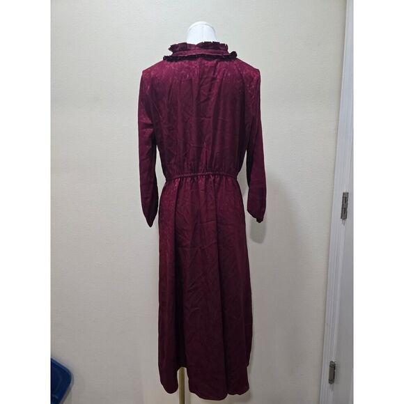 Croft & Barrow Ruffle-Neck Dress Victorian Midi Dark Red Floral Women's Size S - Picture 5 of 9